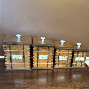 Wooden Countertop Canister Set - Coffee, Sugar, Flour, Tea (Brown)